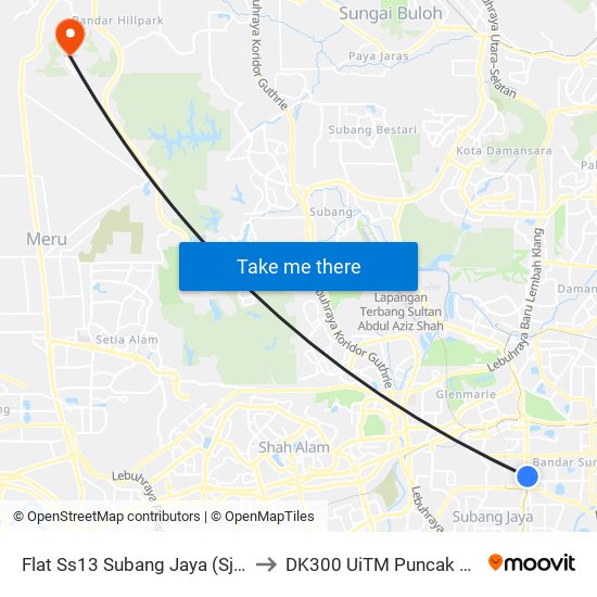 Flat Ss13 Subang Jaya (Sj685) to DK300 UiTM Puncak Alam map
