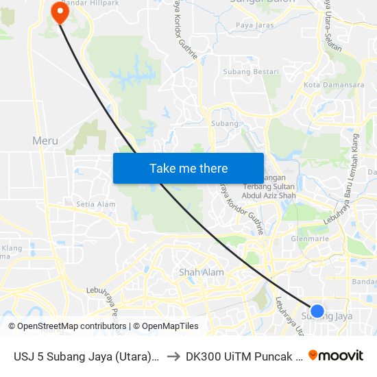 USJ 5 Subang Jaya (Utara) (Sj19) to DK300 UiTM Puncak Alam map