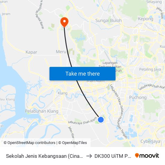 Sekolah Jenis Kebangsaan (Cina) Chung Hwa (Sa221) to DK300 UiTM Puncak Alam map