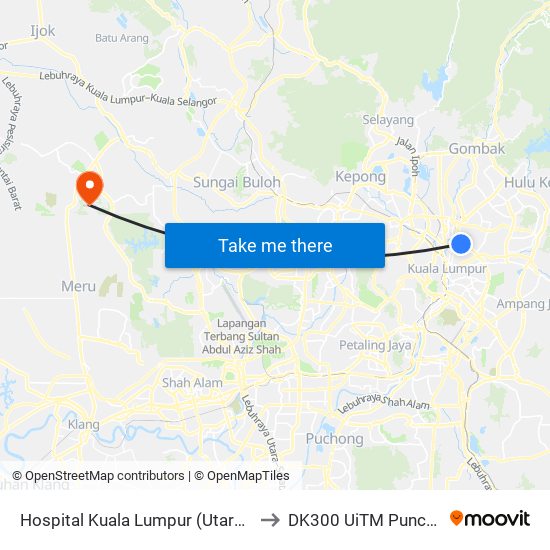 Hospital Kuala Lumpur (Utara) (Kl1837) to DK300 UiTM Puncak Alam map