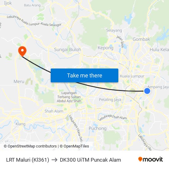 LRT Maluri (Kl361) to DK300 UiTM Puncak Alam map