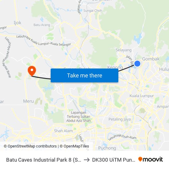 Batu Caves Industrial Park 8 (Selatan) (Sl257) to DK300 UiTM Puncak Alam map
