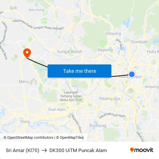 Sri Amar (Kl70) to DK300 UiTM Puncak Alam map