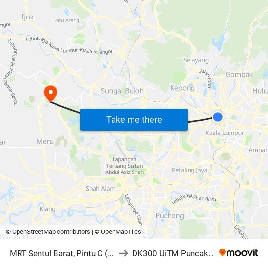 MRT Sentul Barat, Pintu C (Kl607) to DK300 UiTM Puncak Alam map