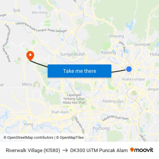 Riverwalk Village (Kl580) to DK300 UiTM Puncak Alam map
