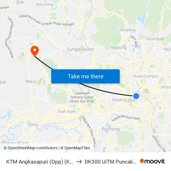 KTM Angkasapuri (Opp) (Kl1801) to DK300 UiTM Puncak Alam map