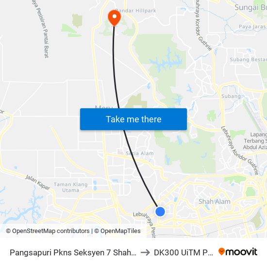 Pangsapuri Pkns Seksyen 7 Shah Alam (Barat) (Sa276) to DK300 UiTM Puncak Alam map