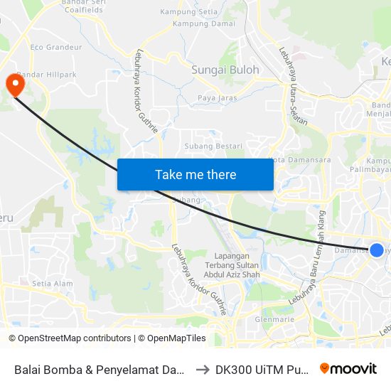 Balai Bomba & Penyelamat Damansara (Pj710) to DK300 UiTM Puncak Alam map
