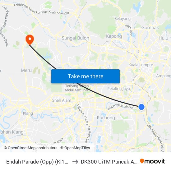 Endah Parade (Opp) (Kl1330) to DK300 UiTM Puncak Alam map