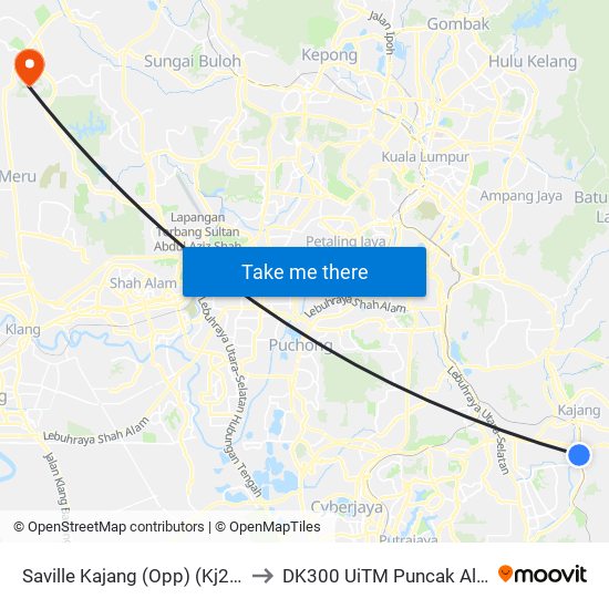 Saville Kajang (Opp) (Kj206) to DK300 UiTM Puncak Alam map