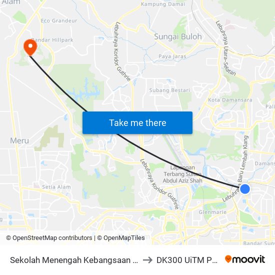 Sekolah Menengah Kebangsaan Kelana Jaya (Pj633) to DK300 UiTM Puncak Alam map