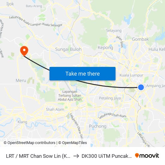 LRT / MRT Chan Sow Lin (Kl2207) to DK300 UiTM Puncak Alam map