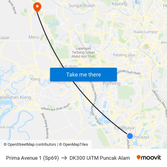 Prima Avenue 1 (Sp69) to DK300 UiTM Puncak Alam map