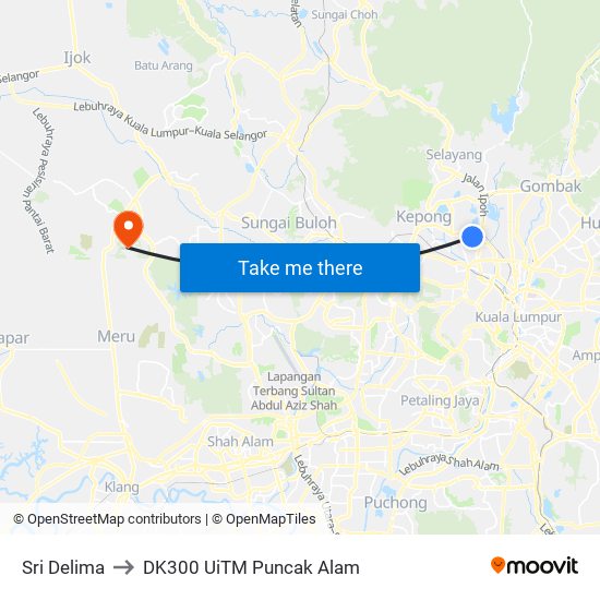 Sri Delima to DK300 UiTM Puncak Alam map