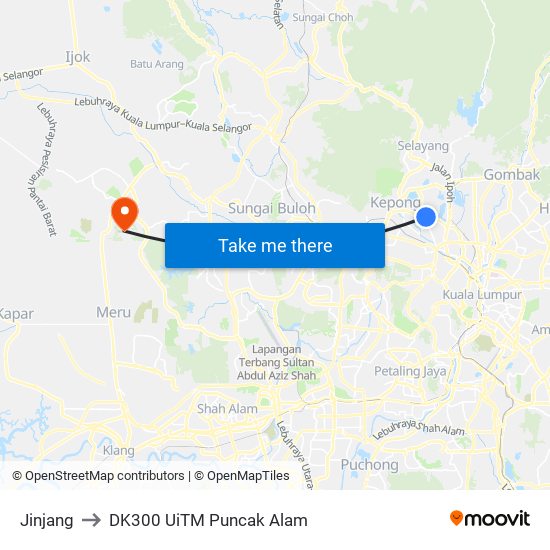 Jinjang to DK300 UiTM Puncak Alam map