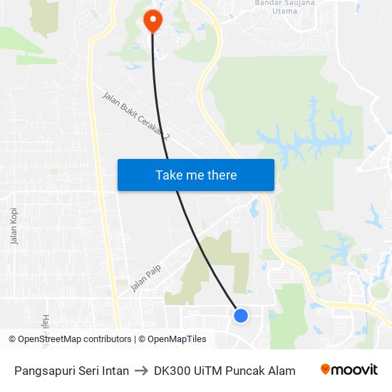 Pangsapuri Seri Intan to DK300 UiTM Puncak Alam map