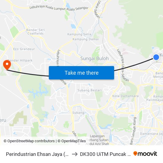 Perindustrian Ehsan Jaya (Sl621) to DK300 UiTM Puncak Alam map