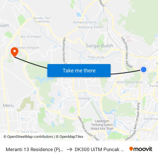 Meranti 13 Residence (Pj860) to DK300 UiTM Puncak Alam map