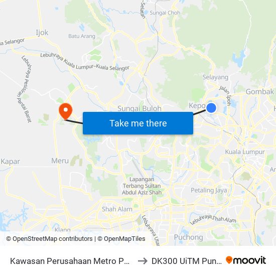 Kawasan Perusahaan Metro Perdana (Kl2451) to DK300 UiTM Puncak Alam map