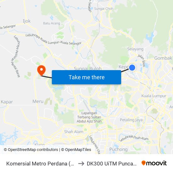 Komersial Metro Perdana (Kl2452) to DK300 UiTM Puncak Alam map