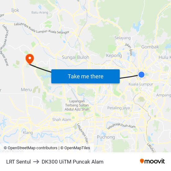 LRT Sentul to DK300 UiTM Puncak Alam map
