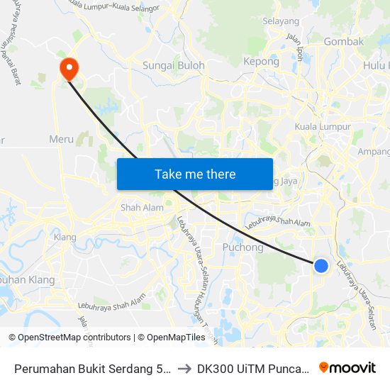 Perumahan Bukit Serdang 5 (Sj804) to DK300 UiTM Puncak Alam map