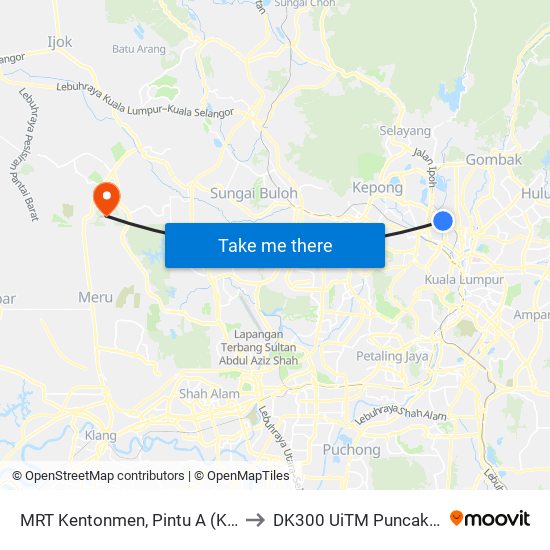 MRT Kentonmen, Pintu A (Kl2495) to DK300 UiTM Puncak Alam map