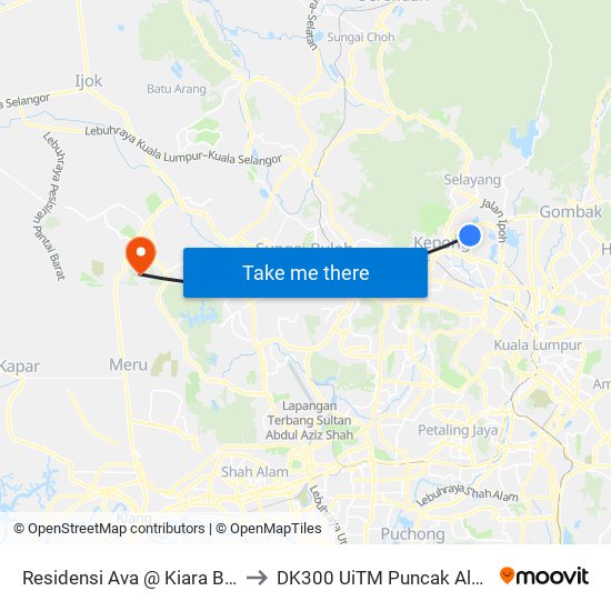 Residensi Ava @ Kiara Bay to DK300 UiTM Puncak Alam map