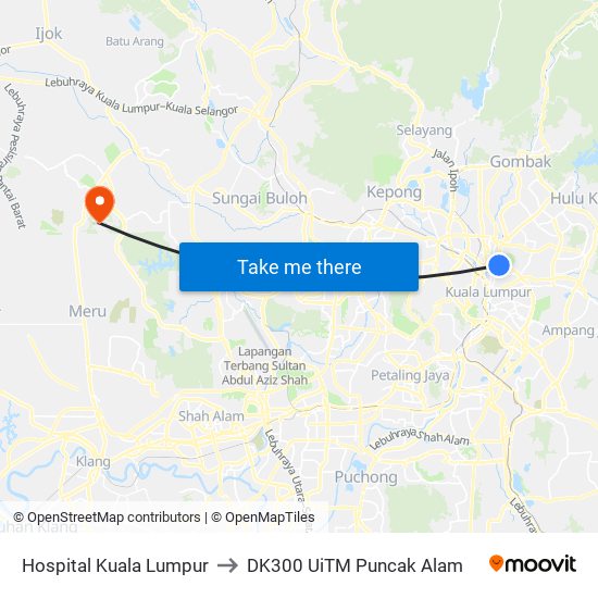 Hospital Kuala Lumpur to DK300 UiTM Puncak Alam map