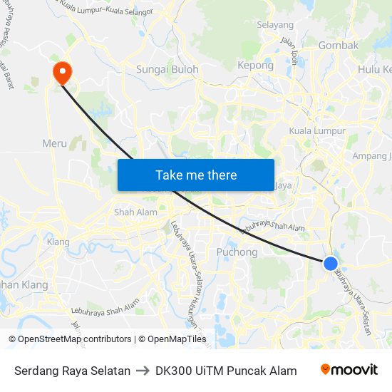 Serdang Raya Selatan to DK300 UiTM Puncak Alam map