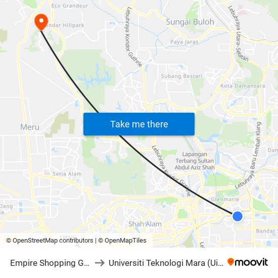 Empire Shopping Gallery (Sj414) to Universiti Teknologi Mara (UiTM) Puncak Alam map
