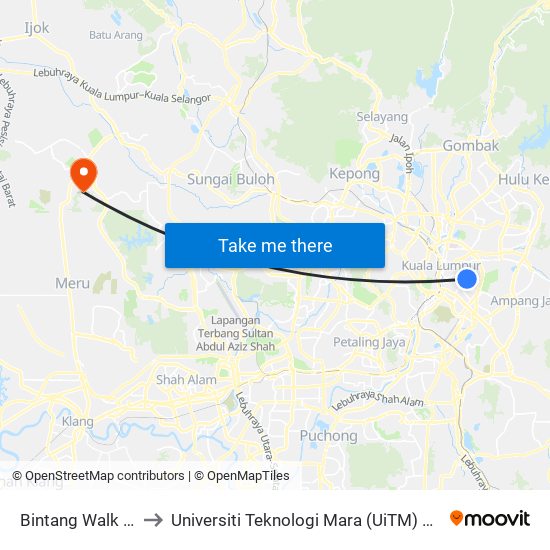 Bintang Walk (Kl85) to Universiti Teknologi Mara (UiTM) Puncak Alam map