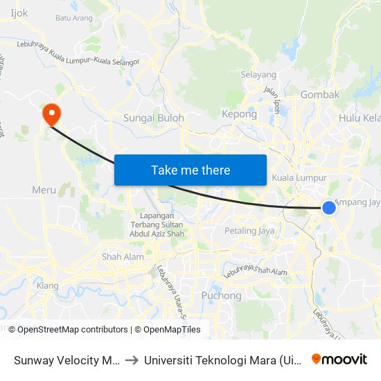 Sunway Velocity Mall (Kl2208) to Universiti Teknologi Mara (UiTM) Puncak Alam map
