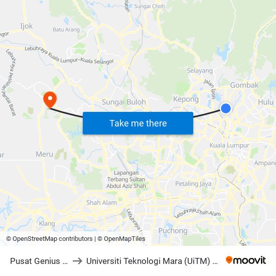 Pusat Genius Kurnia to Universiti Teknologi Mara (UiTM) Puncak Alam map