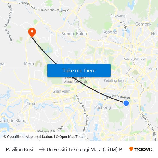 Pavilion Bukit Jalil to Universiti Teknologi Mara (UiTM) Puncak Alam map