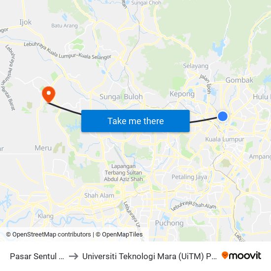Pasar Sentul (Opp) to Universiti Teknologi Mara (UiTM) Puncak Alam map