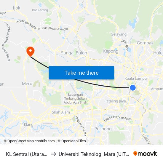 KL Sentral (Utara) (Kl1077) to Universiti Teknologi Mara (UiTM) Puncak Alam map