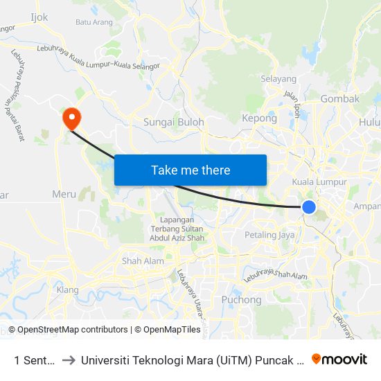 1 Sentral to Universiti Teknologi Mara (UiTM) Puncak Alam map