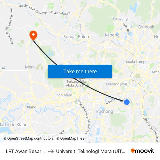 LRT Awan Besar (Kl2324) to Universiti Teknologi Mara (UiTM) Puncak Alam map