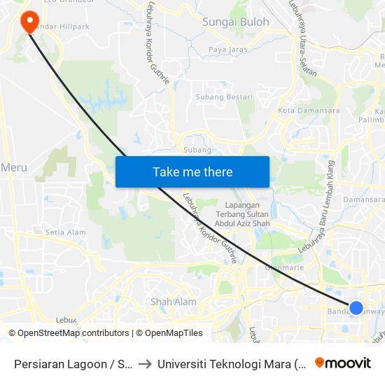 Persiaran Lagoon / Sunway Pyramid to Universiti Teknologi Mara (UiTM) Puncak Alam map