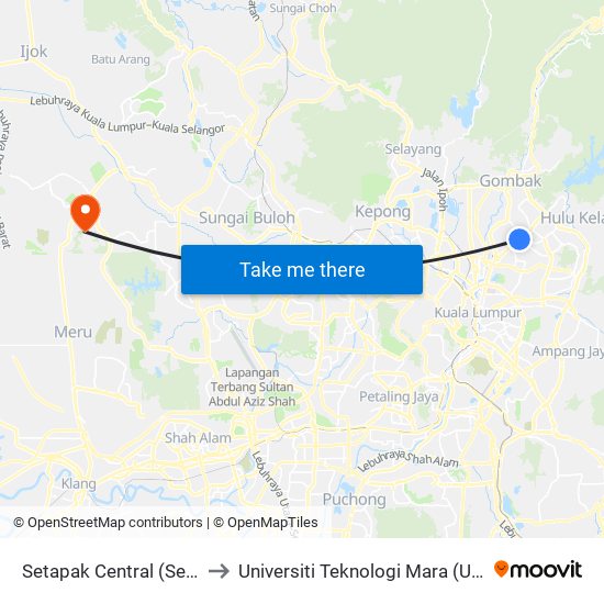 Setapak Central (Selatan) (Kl680) to Universiti Teknologi Mara (UiTM) Puncak Alam map