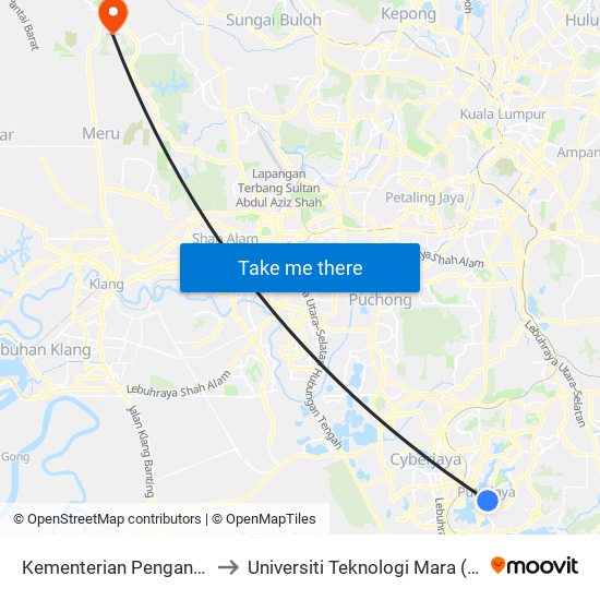 Kementerian Pengangkutan (Ppj177) to Universiti Teknologi Mara (UiTM) Puncak Alam map