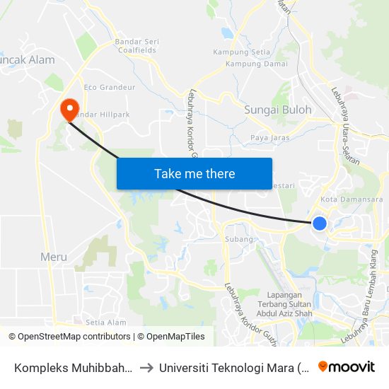 Kompleks Muhibbah (Barat) (Pj785) to Universiti Teknologi Mara (UiTM) Puncak Alam map