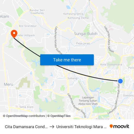 Cita Damansara Condominium (Pj808) to Universiti Teknologi Mara (UiTM) Puncak Alam map