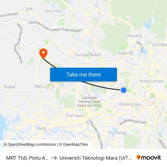 MRT Ttdi, Pintu A (Kl2341) to Universiti Teknologi Mara (UiTM) Puncak Alam map