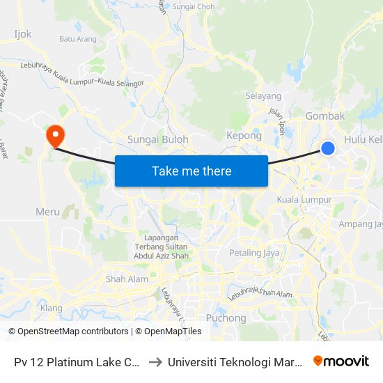 Pv 12 Platinum Lake Condominium (Kl942) to Universiti Teknologi Mara (UiTM) Puncak Alam map