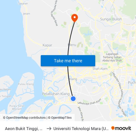 Aeon Bukit Tinggi, Klang (Bd103) to Universiti Teknologi Mara (UiTM) Puncak Alam map