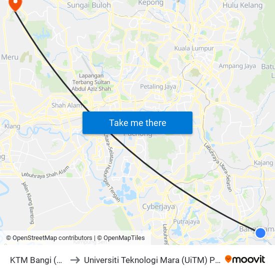 KTM Bangi (Kj541) to Universiti Teknologi Mara (UiTM) Puncak Alam map