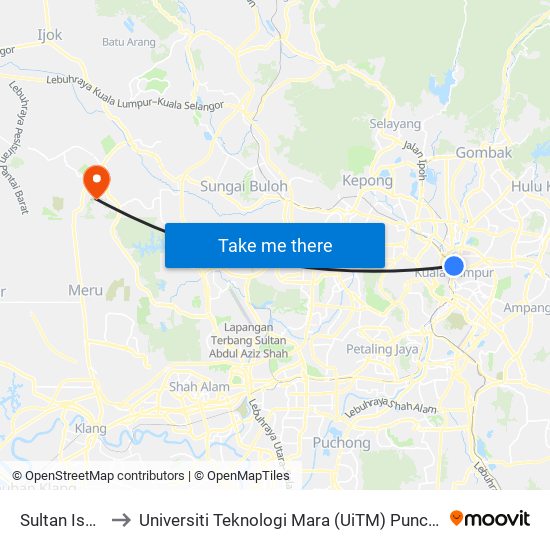 Sultan Ismail to Universiti Teknologi Mara (UiTM) Puncak Alam map
