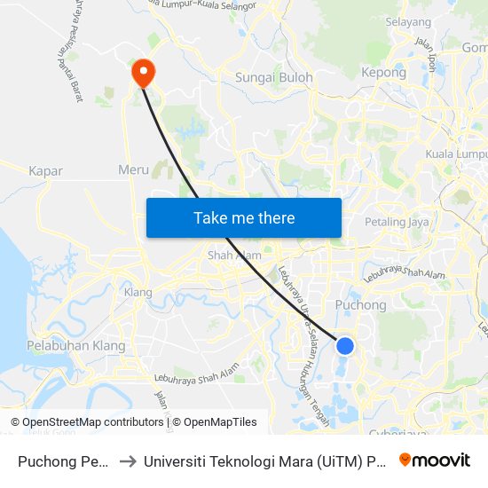 Puchong Perdana to Universiti Teknologi Mara (UiTM) Puncak Alam map